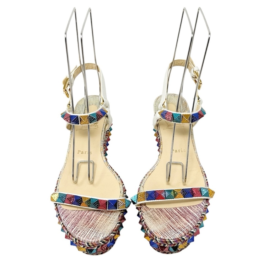 Christian Louboutin Pyraclou Studded Unicorn Platform Espadrille Sandals Size 40